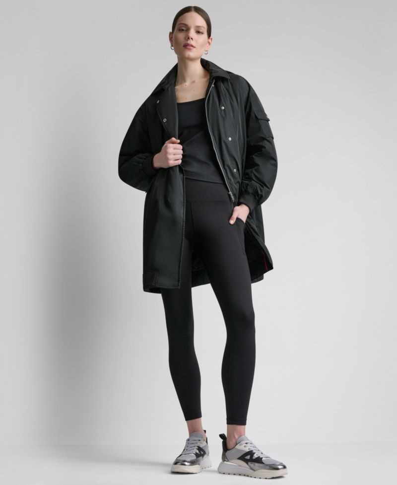 Women's Removable Hood Long Flight Quilted-Lined Jacket