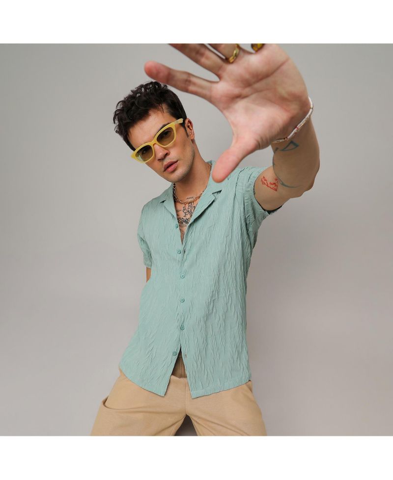 Men's Sage Green Grain-Textured Shirt