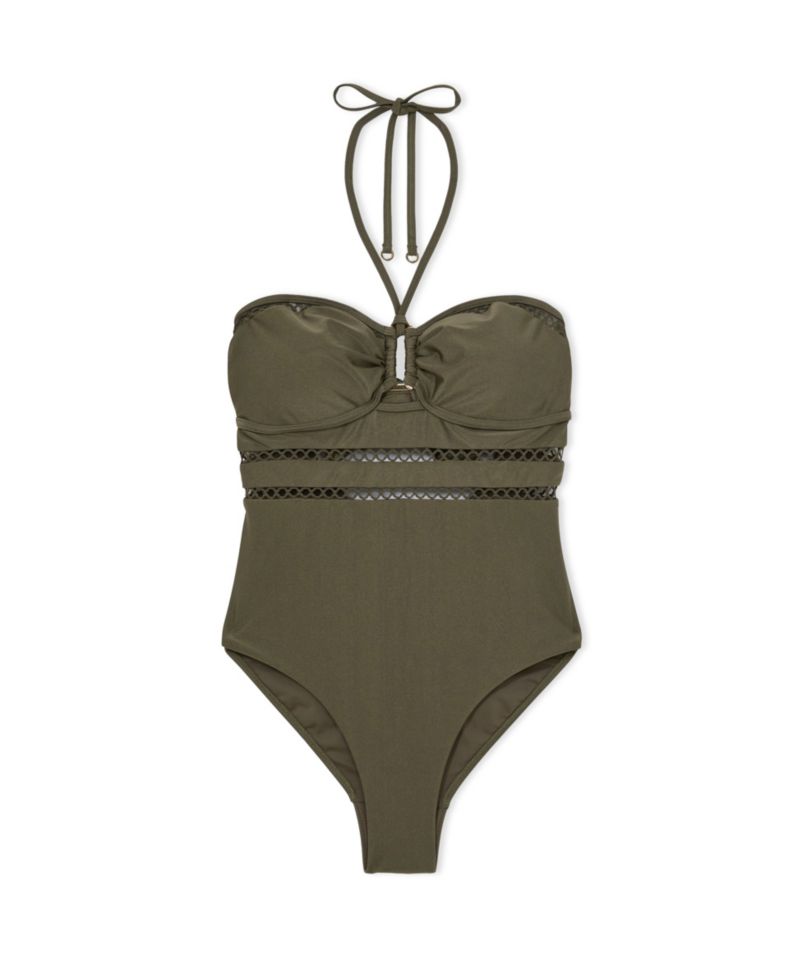 Women's Libby Shimmer Cutout Lattice-Trim One-Piece Swimsuit