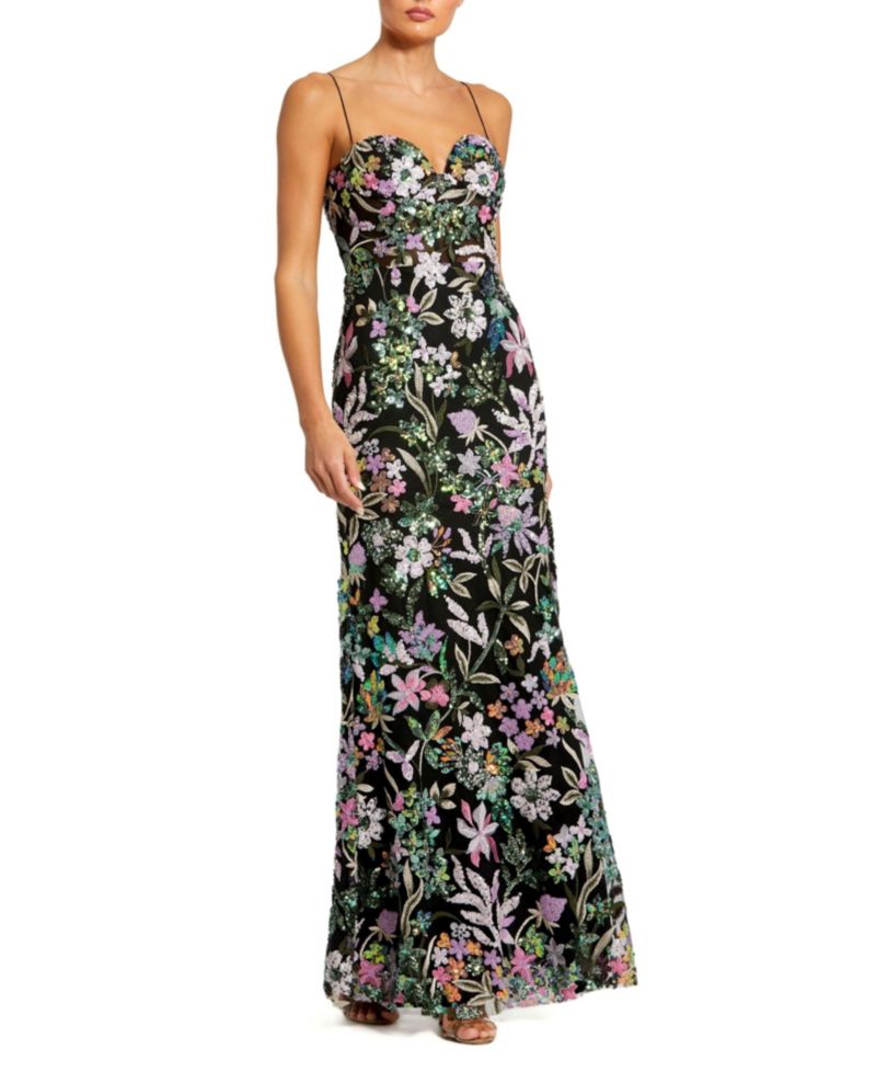 Women's Floral Embroidered Bustier Trumpet Gown