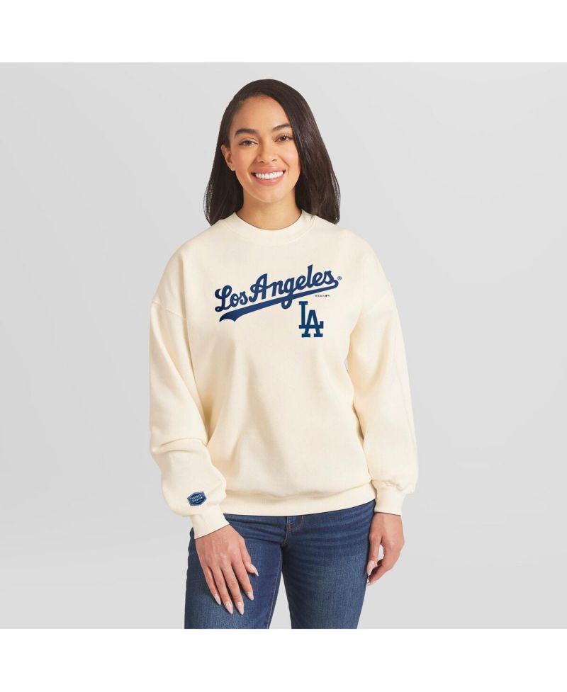 Women's Cream Los Angeles Dodgers Heavyweight Crew Neck Sweatshirt