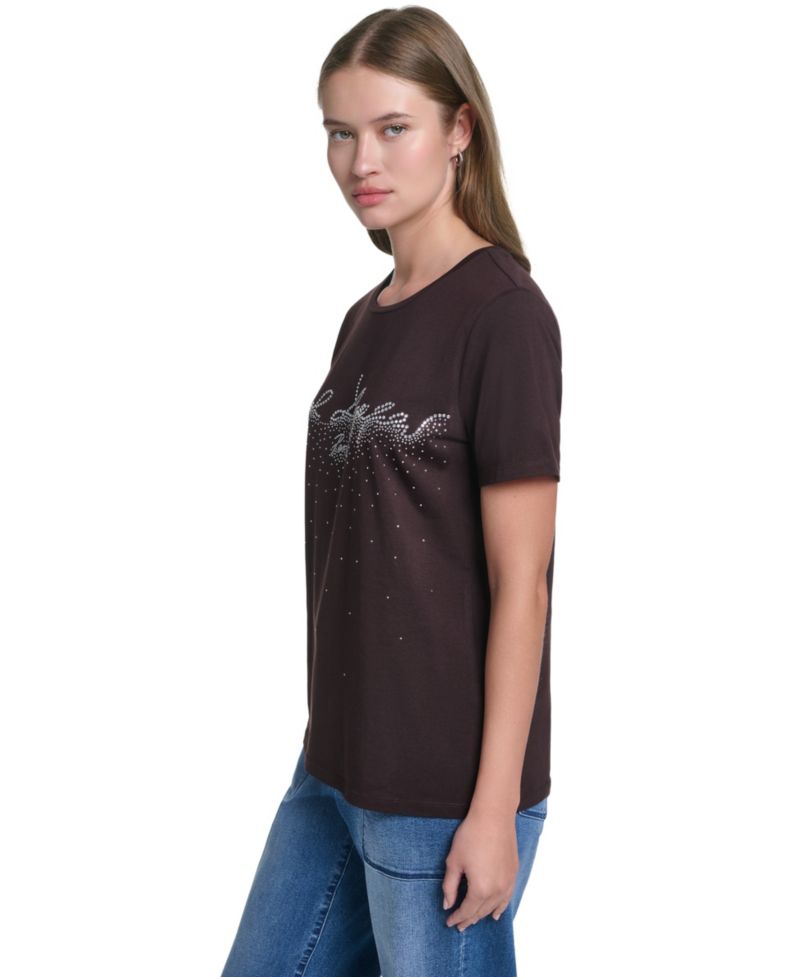 Women's Sparkle Embellished Logo Graphic Crewneck T-Shirt