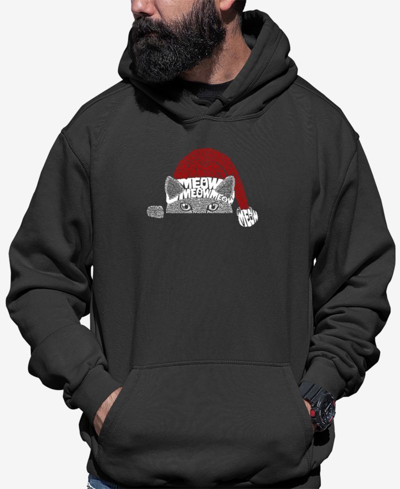Men's Christmas Peeking Cat Word Art Hooded Sweatshirt