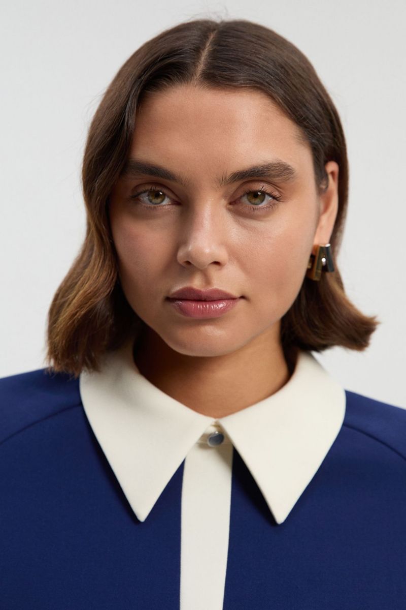 Women's Contrast Collar Tailored Midi Dress