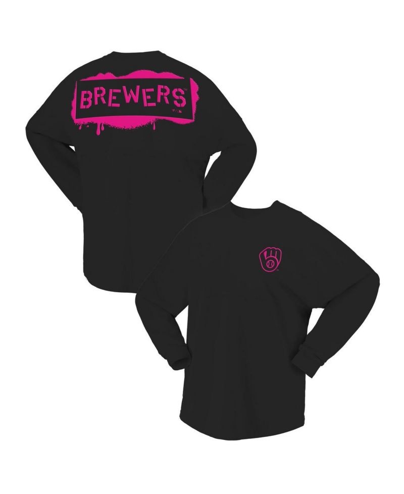 Women's Black Milwaukee Brewers Neon Jersey Long Sleeve T-Shirt