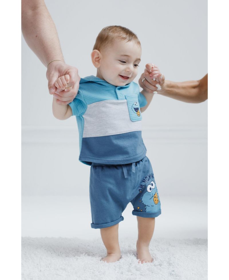 Baby Boys Cookie Monster Pullover Hoodie and French Terry Shorts