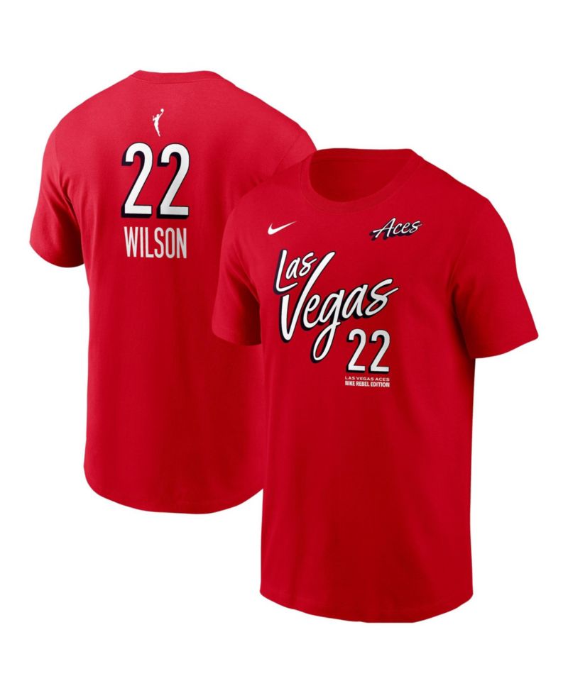 Men's A'ja Wilson Red Las Vegas Aces Name & Number Rebel Edition T-Shirt