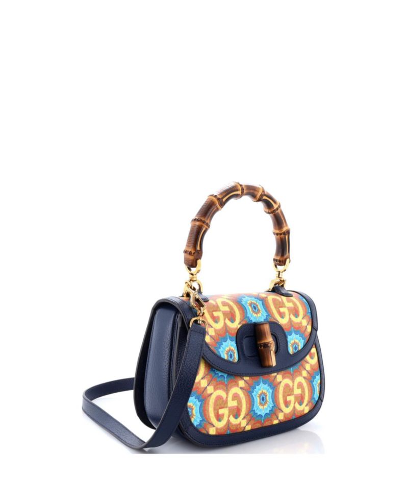 Medium Bamboo 1947 Top Handle Bag Kaleidoscope Print GG Coated Canvas