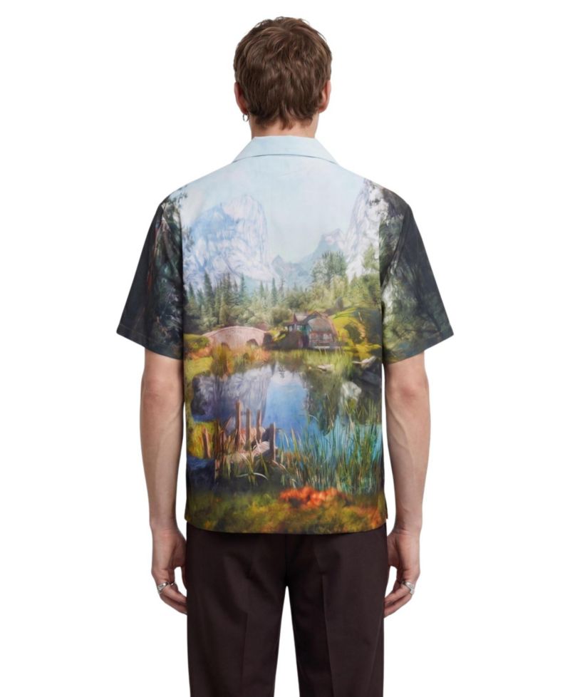 Men's Lorcan Landscape-Print Camp Collar Shirt