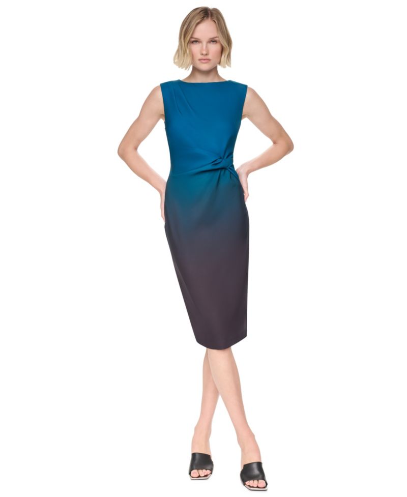 Women's Side Knot Sleeveless Midi Sheath Dress