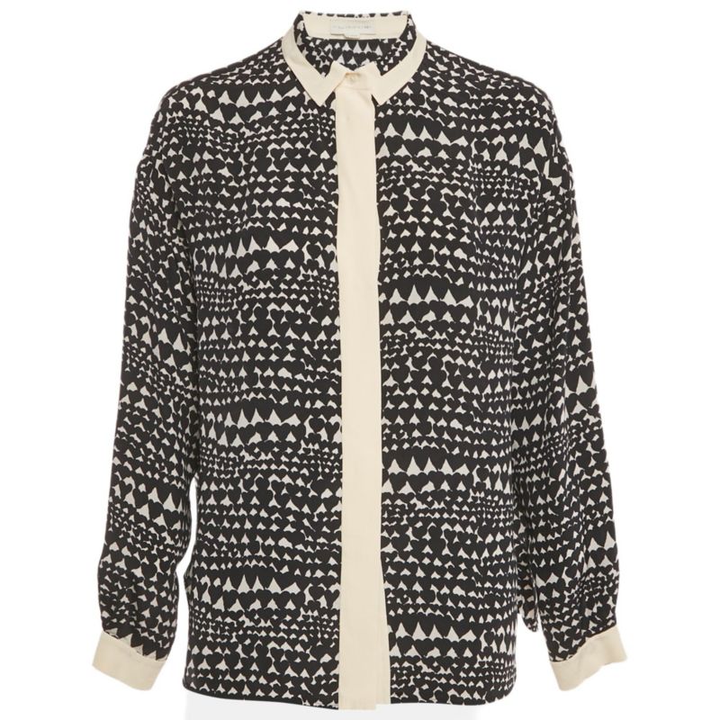 Women's Monochrome Heart Print Silk Full Sleeves Blouse