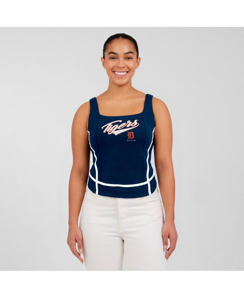 Women's Navy Detroit Tigers Square Neck Tank Top