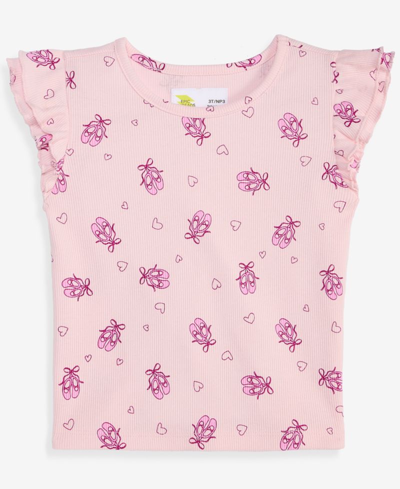 Toddler Girls' 12M-5T Ballet-Print Double-Flutter T-Shirt