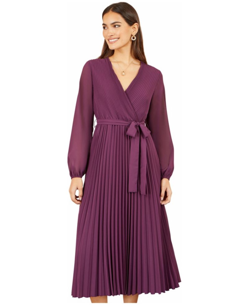 Women's Long-Sleeve Wrap Midi Dress