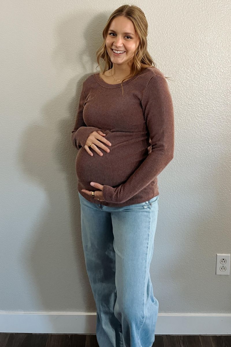 Women's Ribbed Scoop Neck Long Sleeve Top