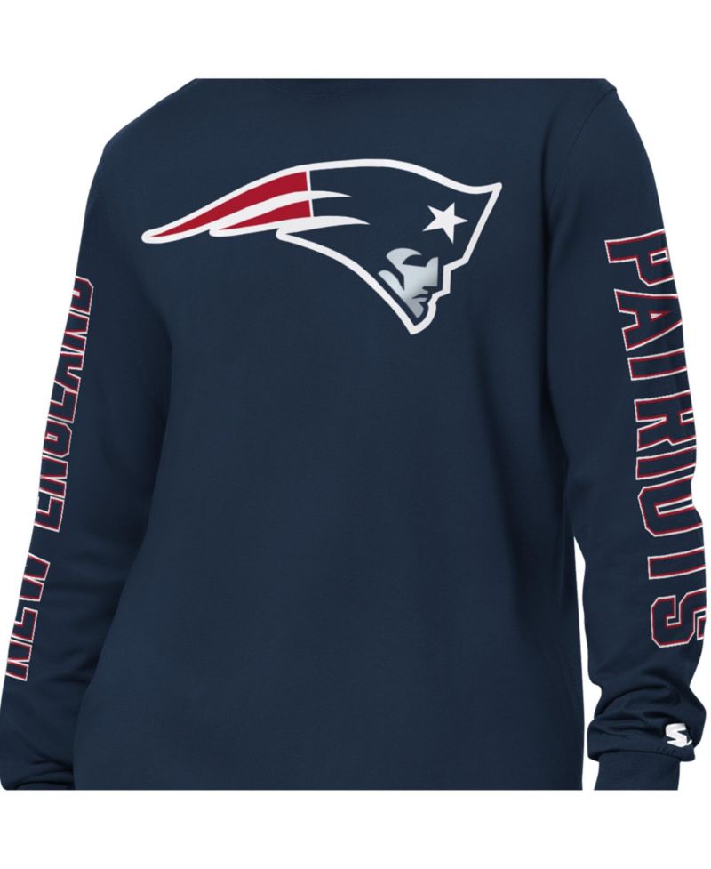 Men's Navy New England Patriots Clutch Hit II Long-Sleeve T-Shirt