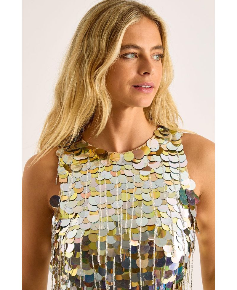 Women's Disc Tassel High Neck Mini Dress