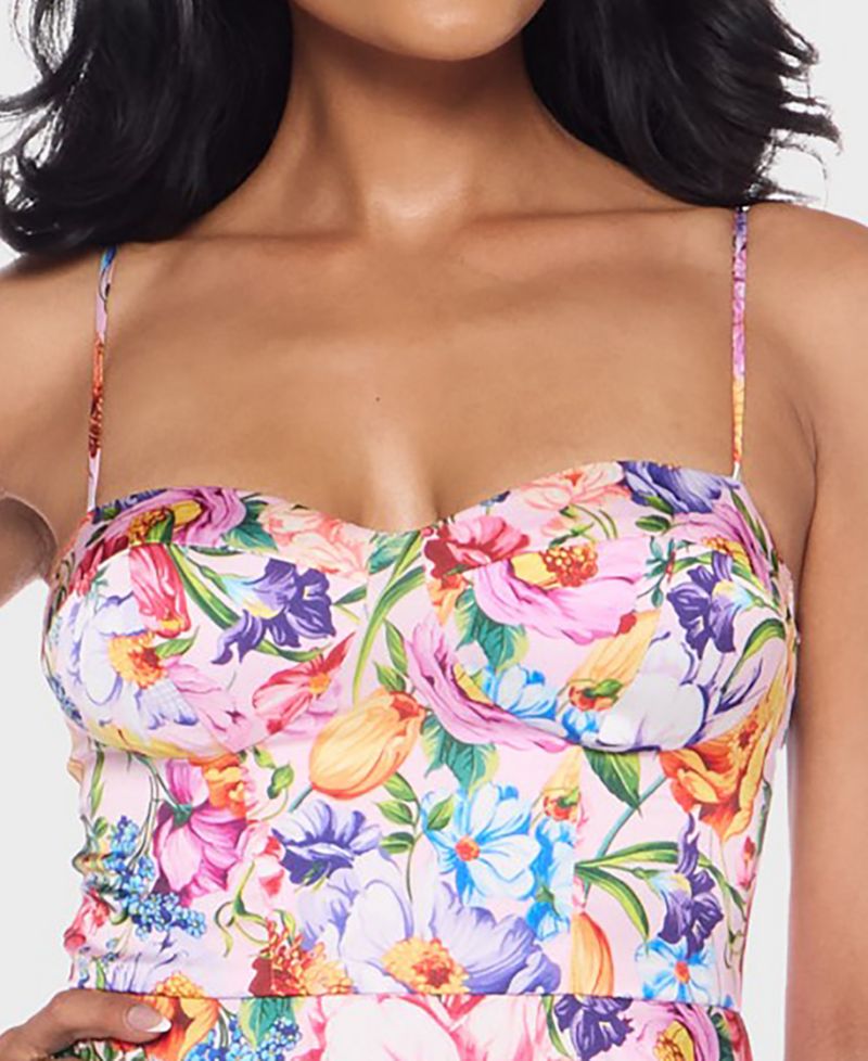 Juniors' Printed Sweetheart Neck Mini Dress