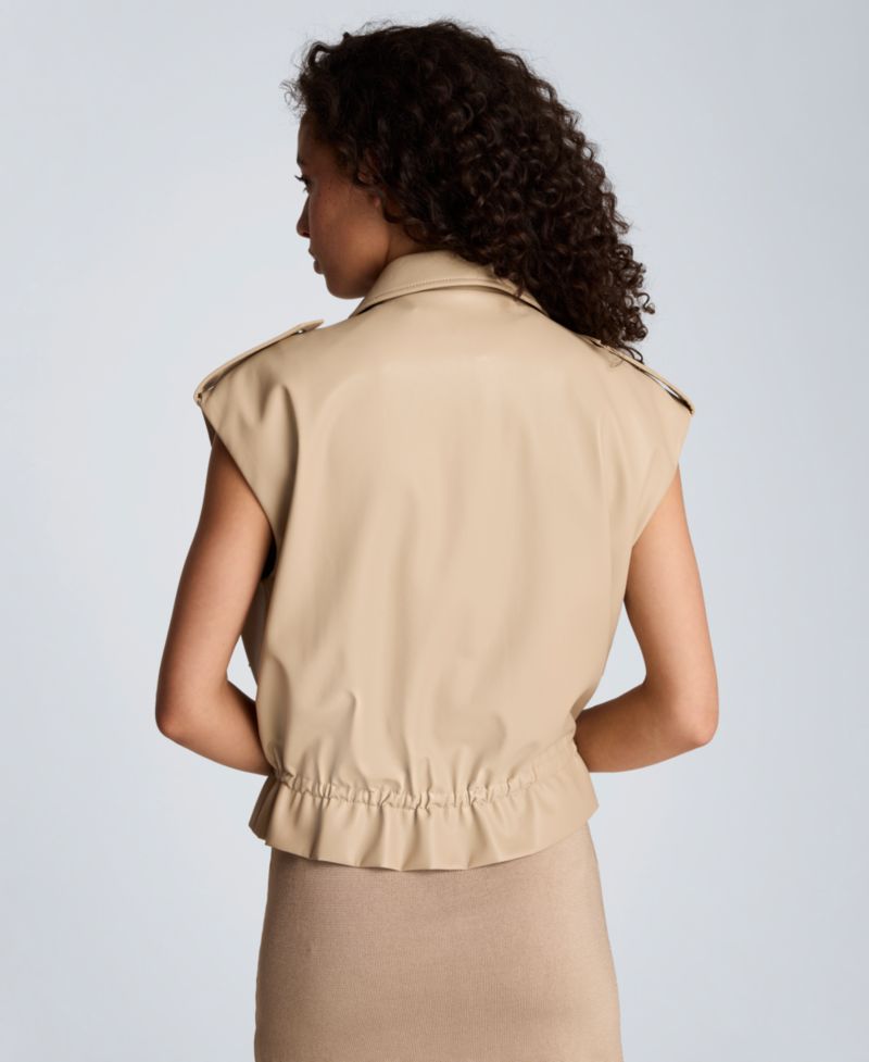 Women's Collared Sleeveless Drawcord Snap-Front Jacket