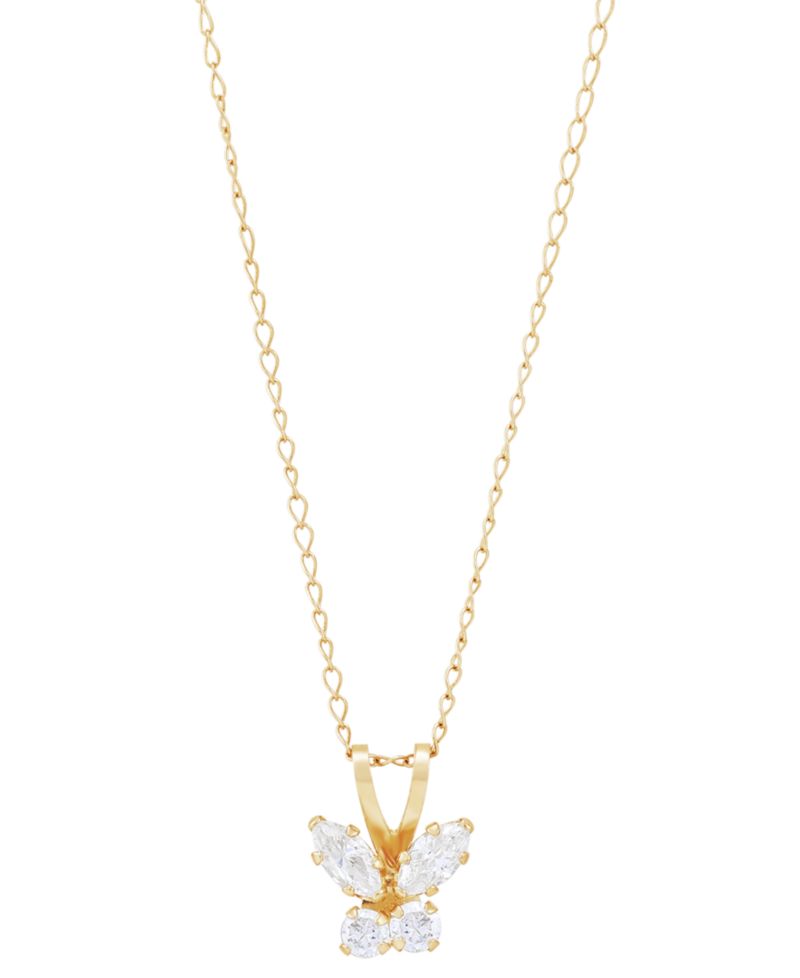 Children's Cubic Zirconia Butterfly 15" Pendant Necklace in 14k Gold