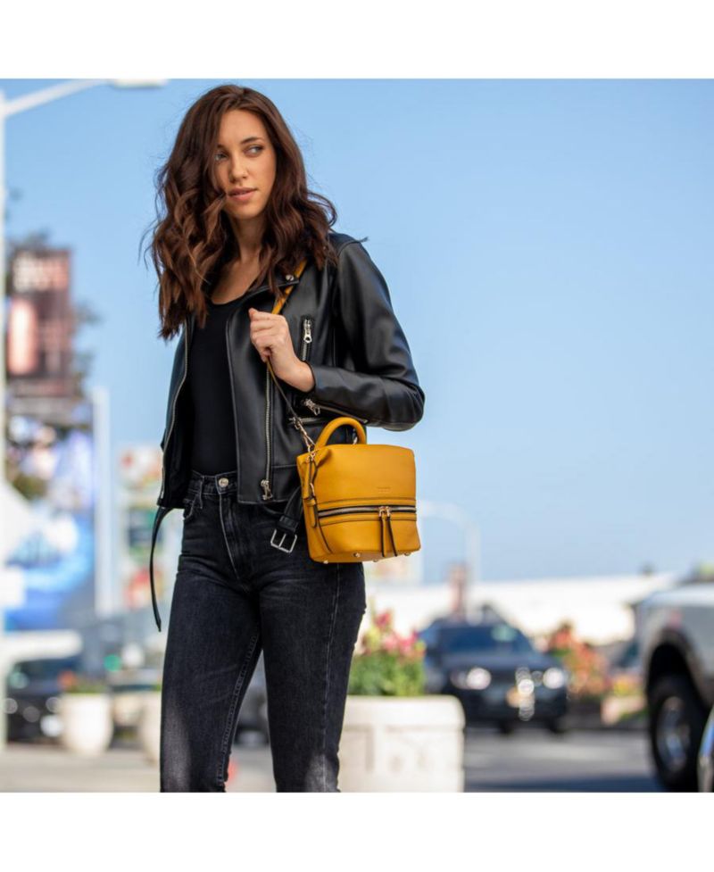 Yellow Leather Backpack Purse Convertible Medium Crossbody Bag for Women with Front and Back Pockets