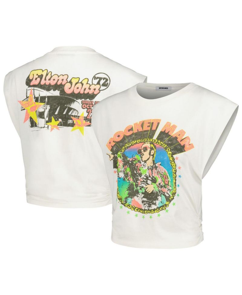 Women's White Elton John Rocket Man Banded '72 Banded T-Shirt