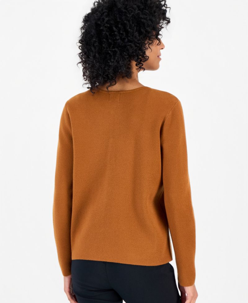 Petite Button-Front Crewneck Cardigan