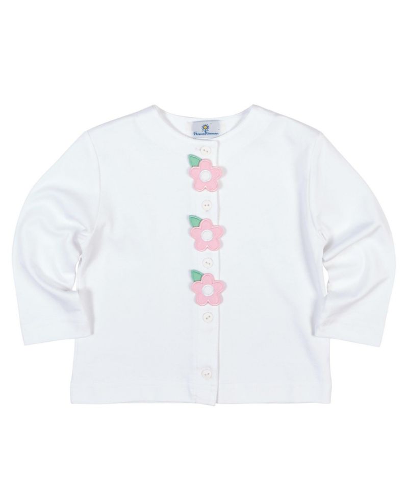 Big Girls White Knit Cardigan With Flowers
