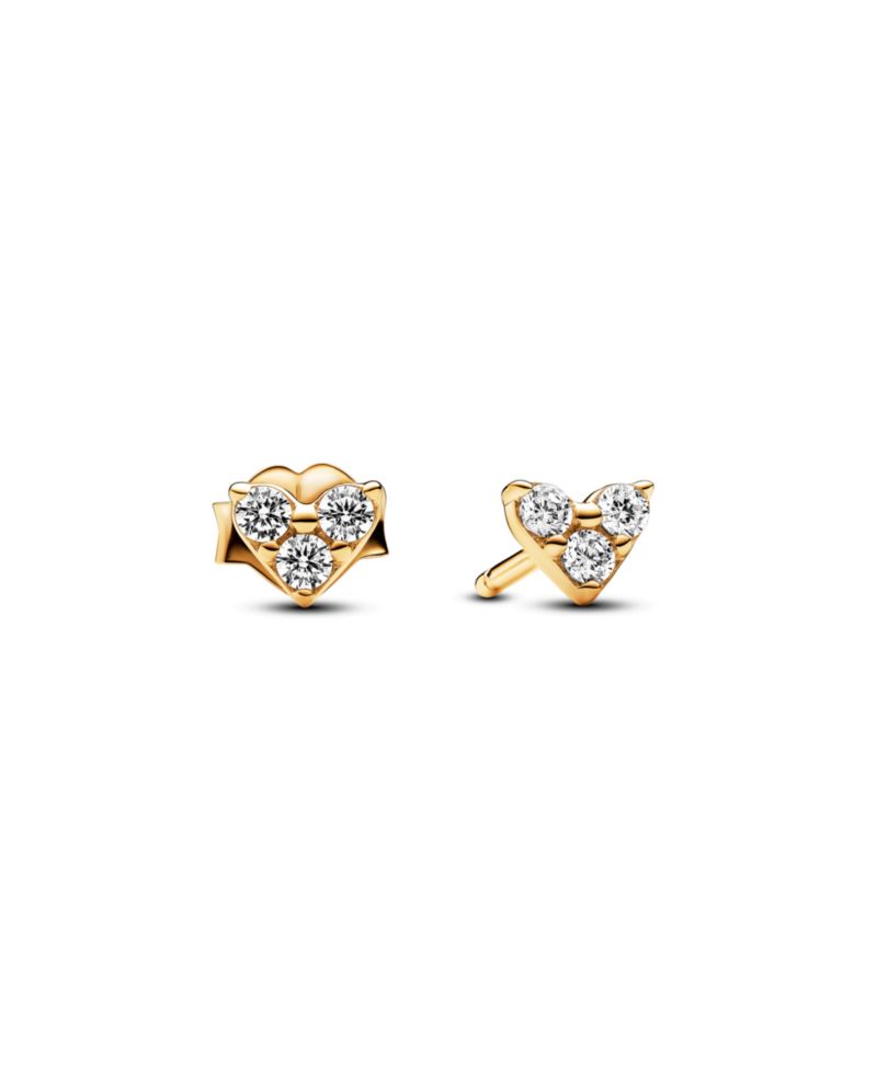 Gold-Plated Triple Stone Heart Stud Earrings