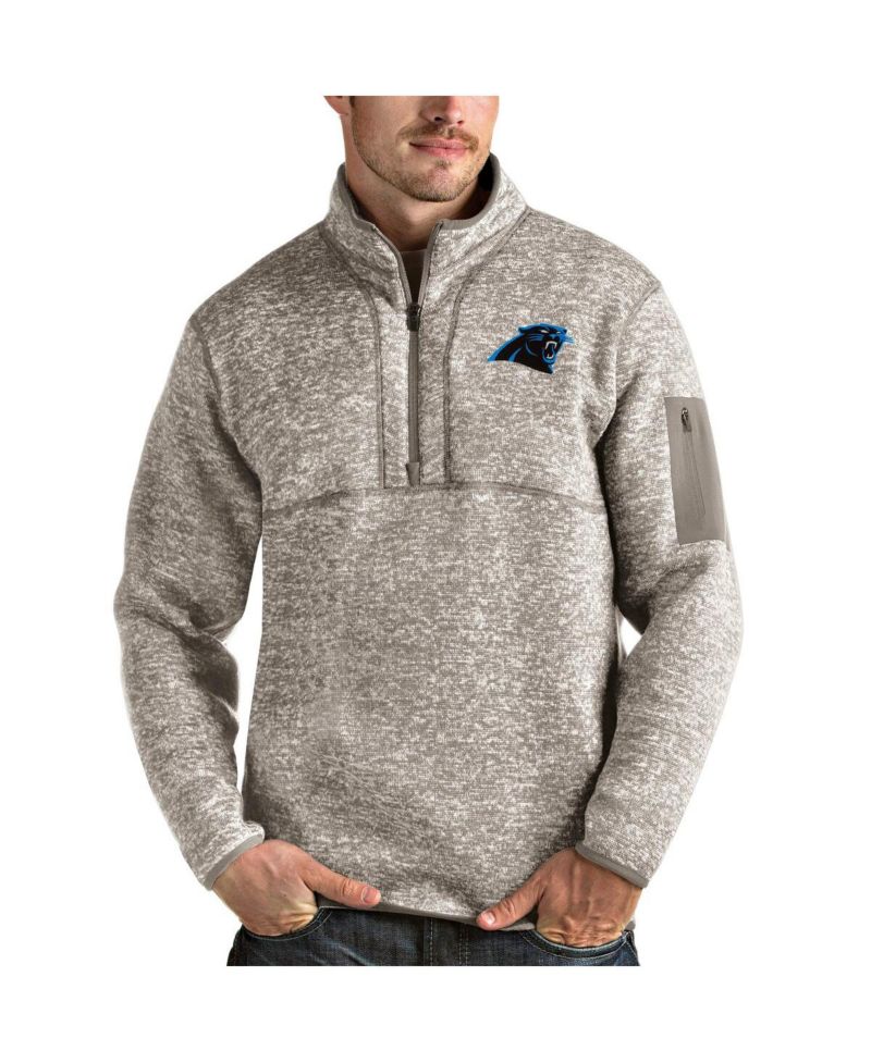 Men's Oatmeal Carolina Panthers Fortune Quarter-Zip Pullover Jacket