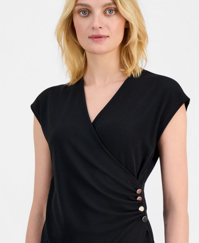 Women's Cap-Sleeve Faux-Wrap Top