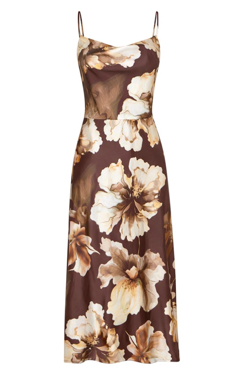 Women's Cowl Neck Satin Floral Dress