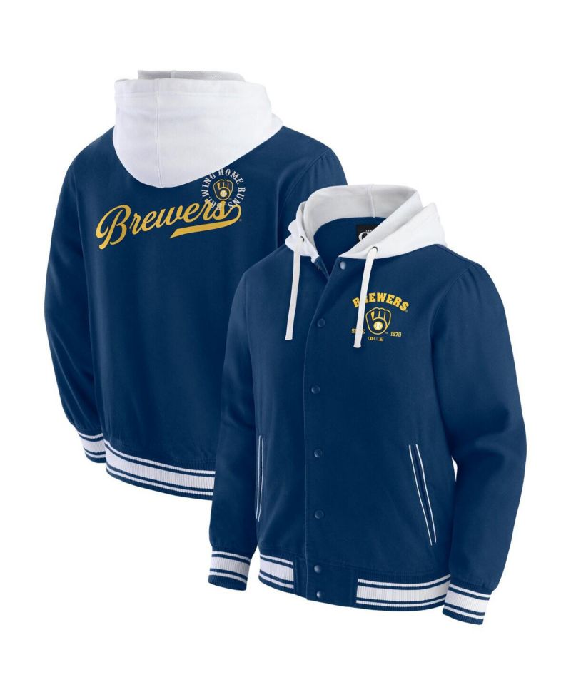 Darius Rucker Collection by Men's Navy Milwaukee Brewers Full-Snap Hooded Jacket