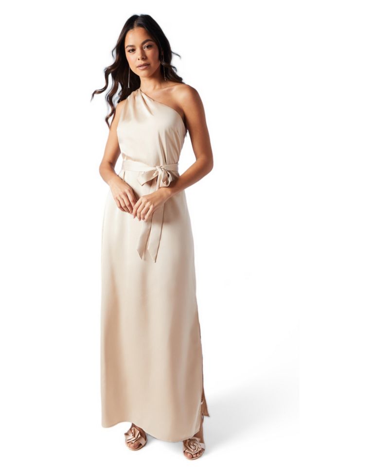 Women's One Shoulder Satin Maxi Bridesmaid Dress