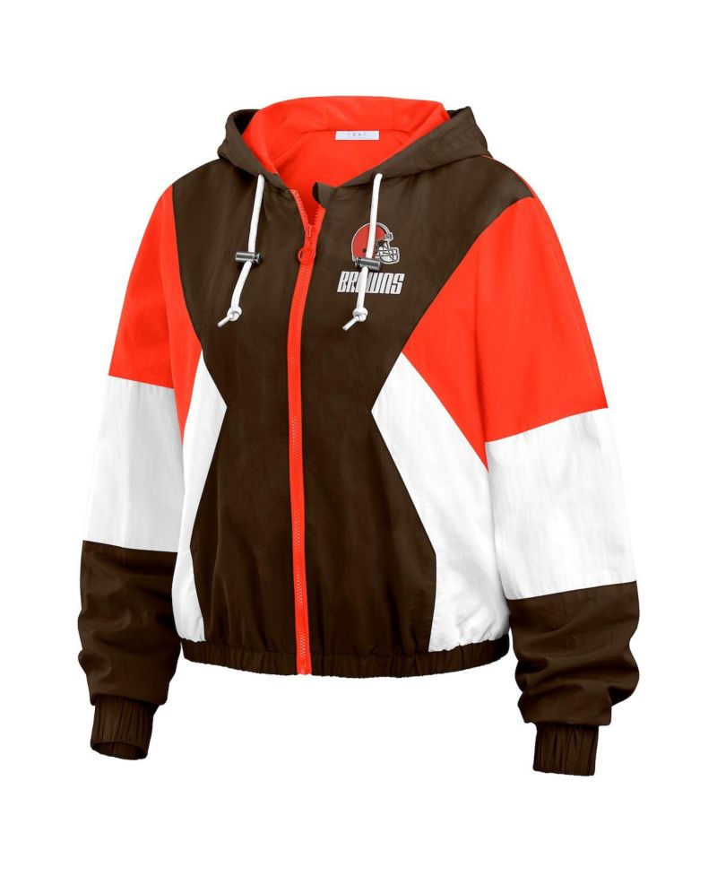 Women's Brown Cleveland Browns Color Block Full-Zip Windbreaker Jacket