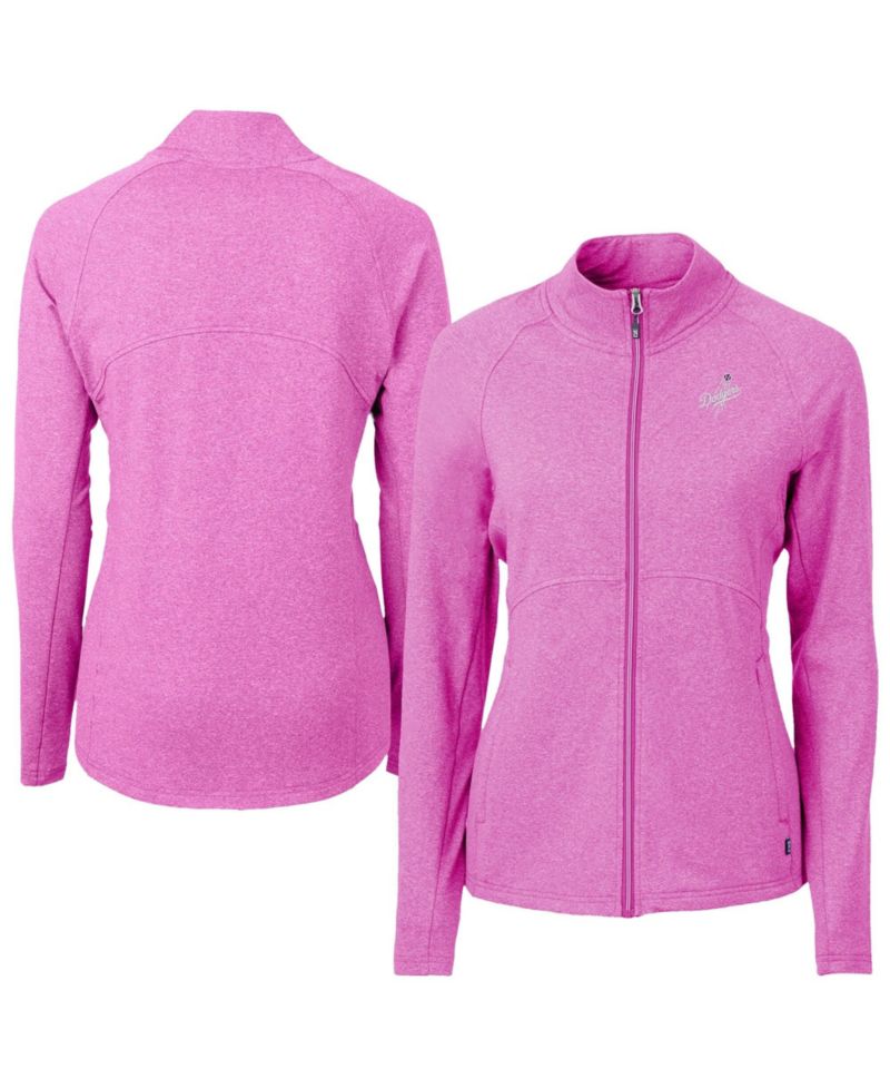 Women's Heather Light Pink Los Angeles Dodgers Raglan Adapt Eco Knit Heather Full-Zip Jacket