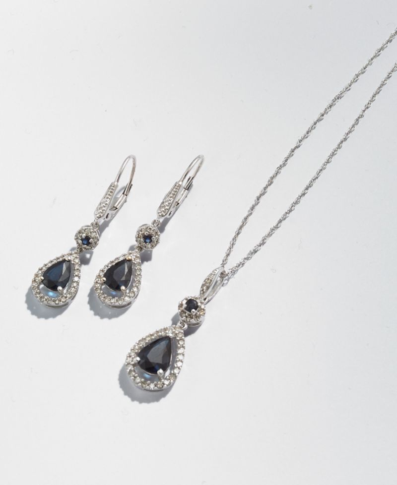 Sapphire (1-1/3 ct. t.w.) and Diamond (1/4 ct. t.w.) Drop Pendant Necklace Set in 14k White Gold (Also Available in Emerald)