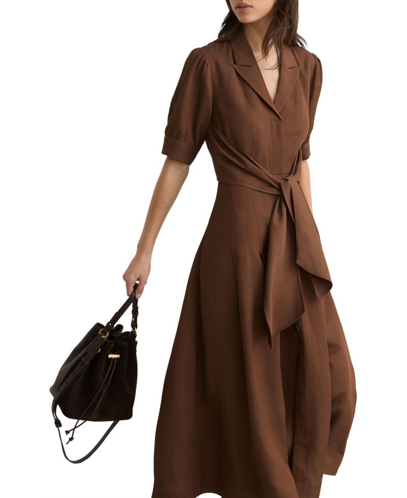 Women's Tessera Short-Sleeve Belted Linen with Midi Dress