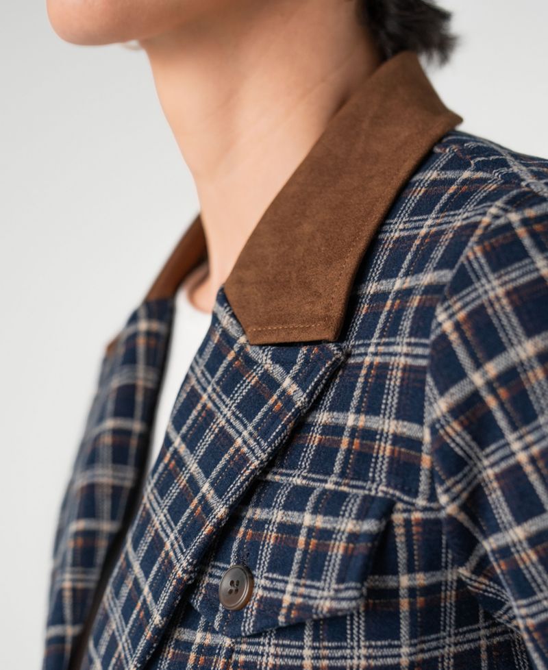 Women's Stretch Plaid Unlined Cropped Blazer
