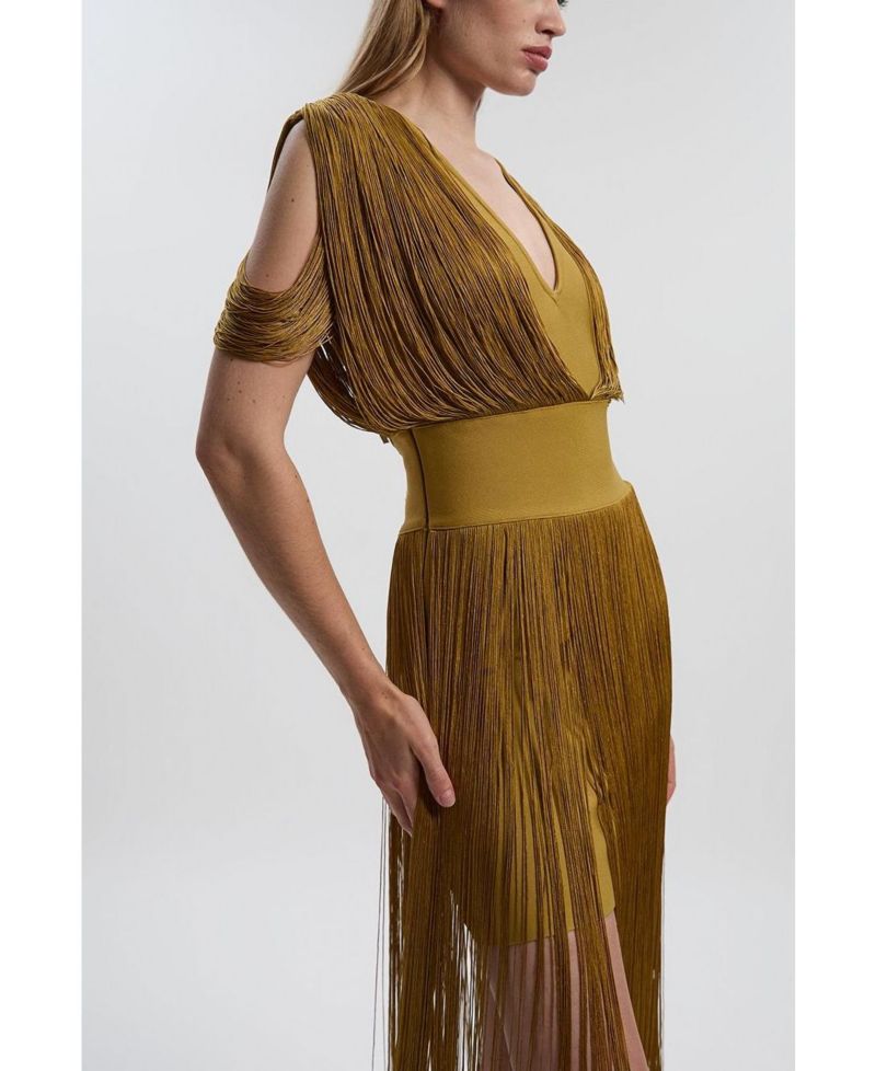 Women's Bandage Knit Fringe Detail Dress
