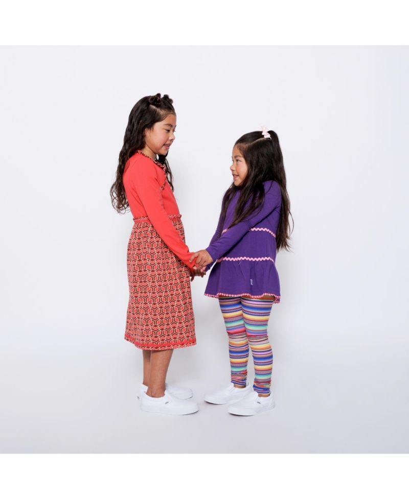 Little Girls Long Sleeve Ruffle Trim Dress - Red Multicolor