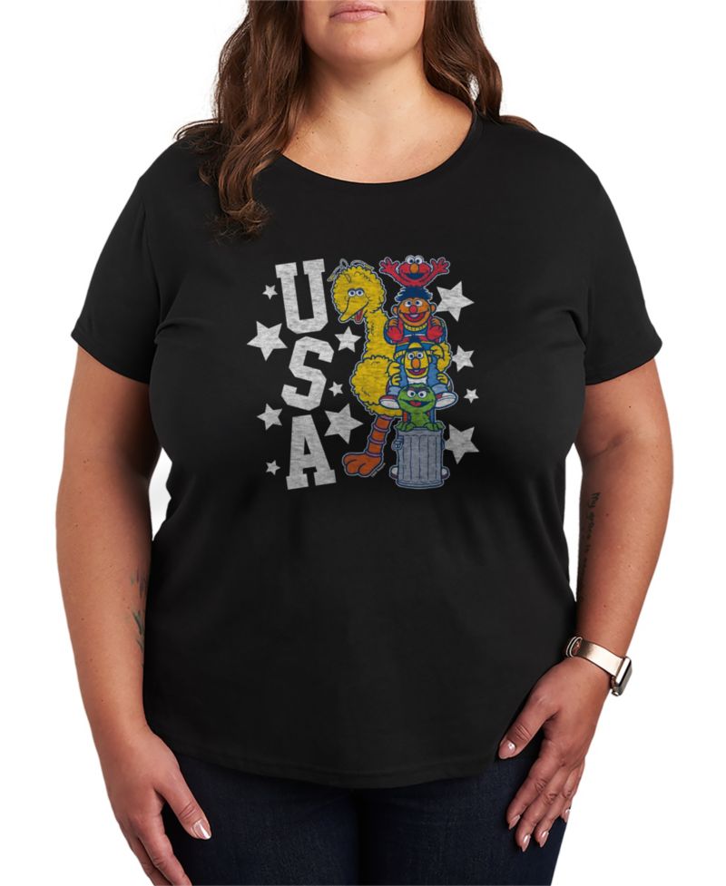 Plus Size Sesame Street Elmo and Friends USA Short-Sleeve Graphic T-Shirt