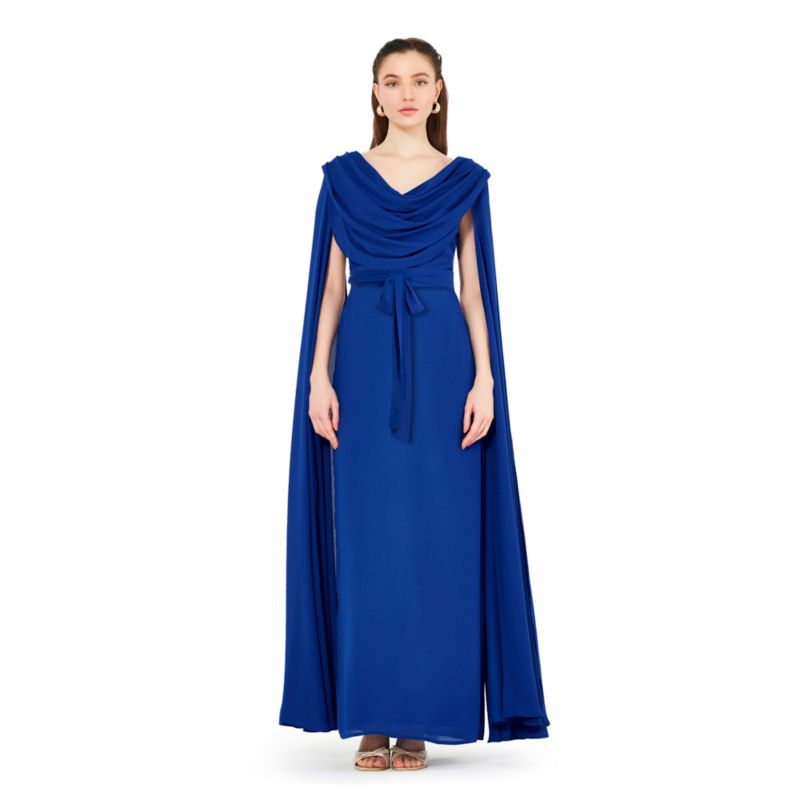 Women's Cowl Neck Flare Sleeved A-line Gown
