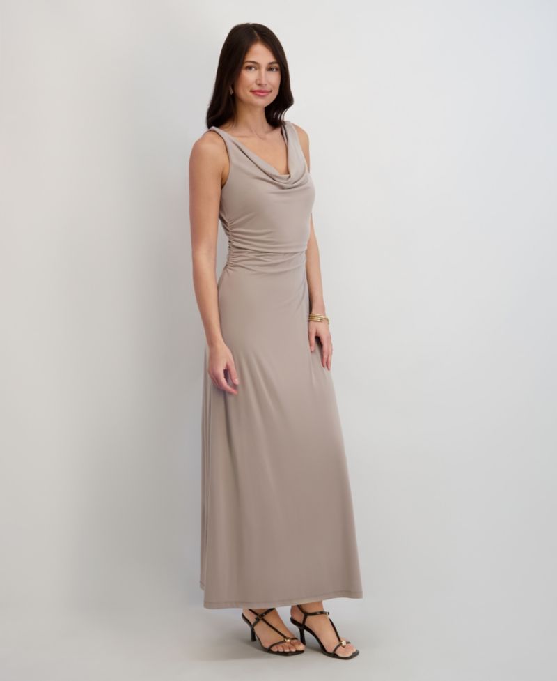 Women's Draped Cowlneck Sleeveless Maxi Dress