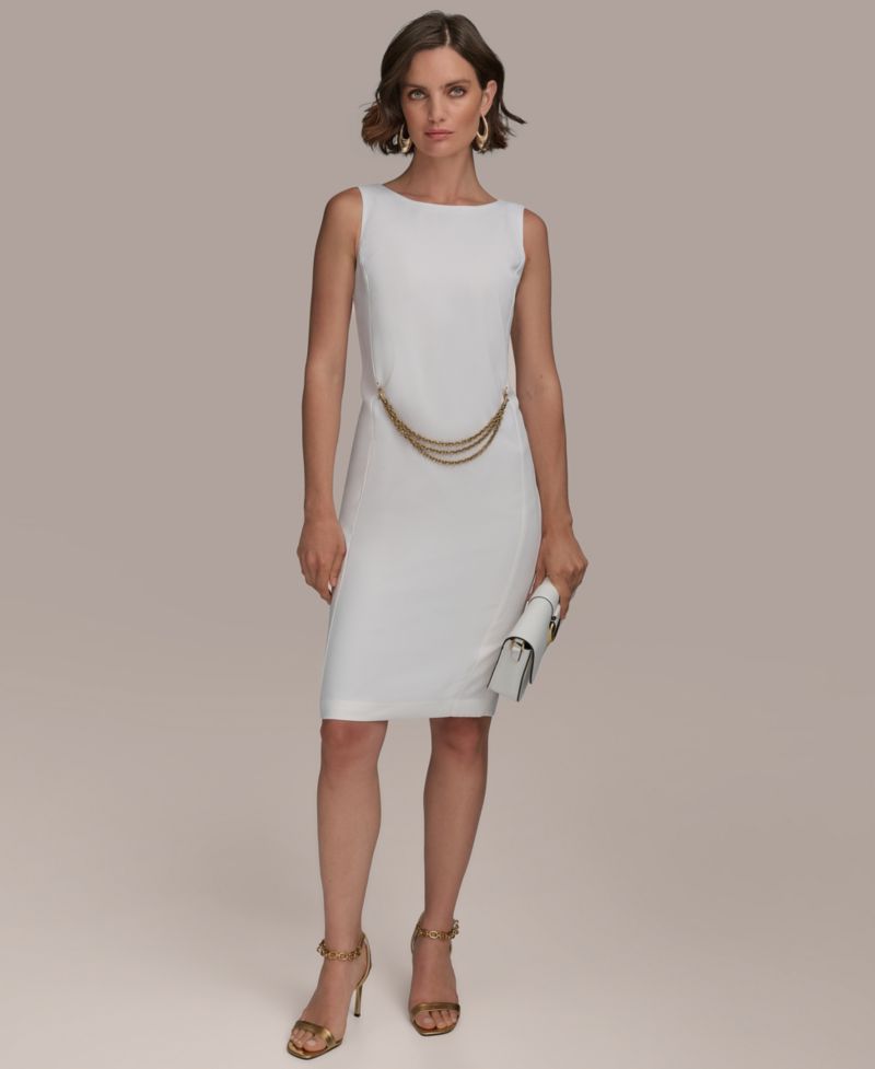 Women's Sleeveless Chain-Belt Sheath Dress