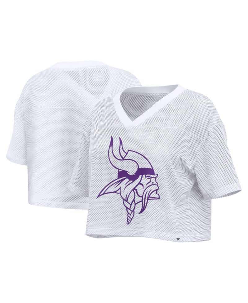 Women's White Minnesota Vikings Oversized Mesh Cropped V-Neck Jersey