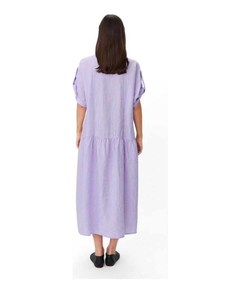Women's Mandarin Collar Short-Sleeve Shift Linen Dress