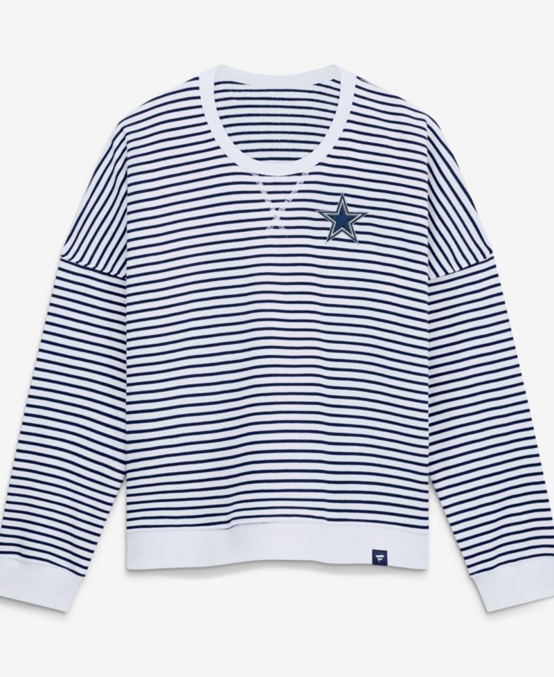 Women's White/Navy Dallas Cowboys Striped Oversized French Terry Sweatshirt