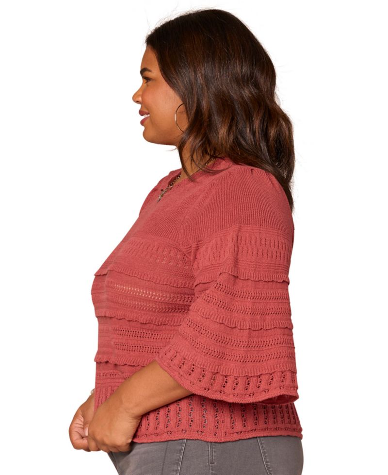 Plus Size Bell-Sleeve Round Neck Sweater