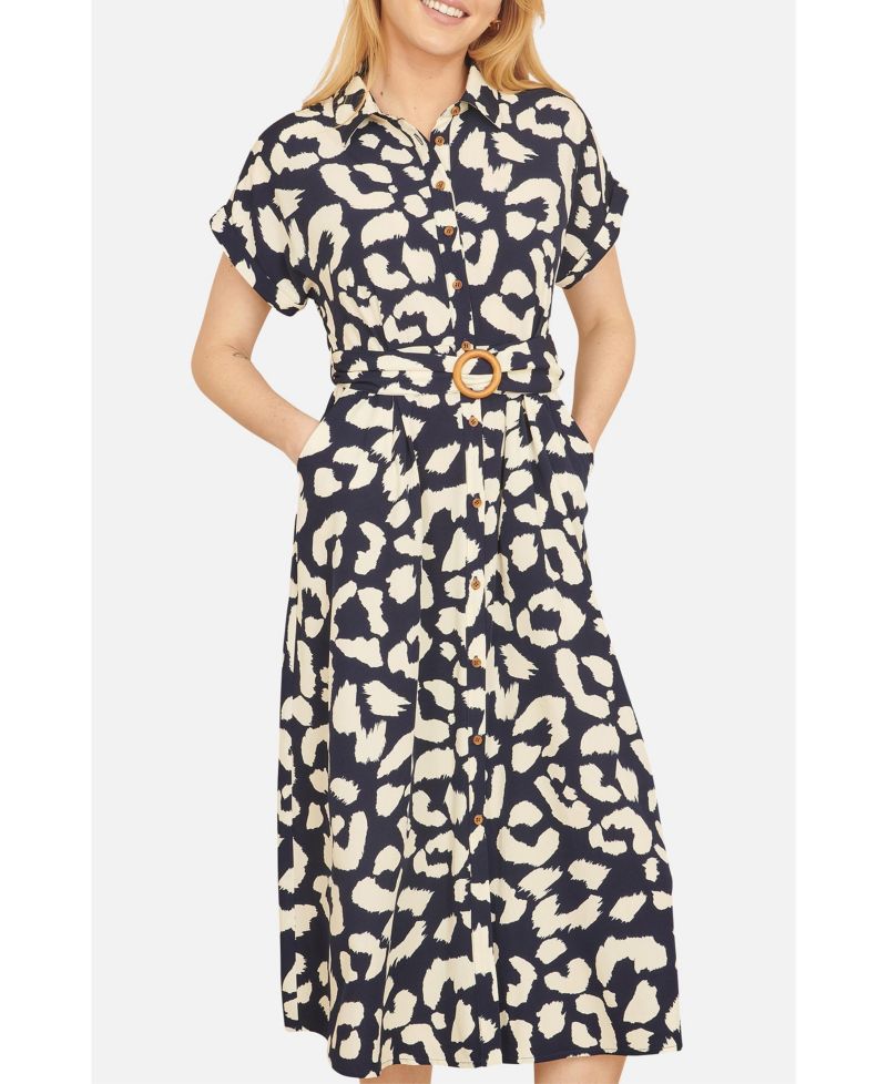 Women's Abstract Animal Print Relaxed Midi Dress